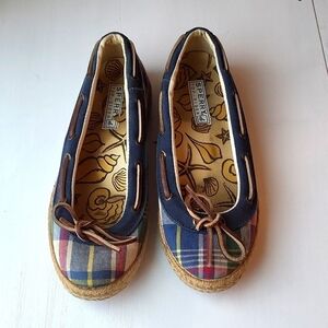 Sperry Top-Sider Largo Flats size 7 Blue Plaid Espadrille Boat Deck Shoes